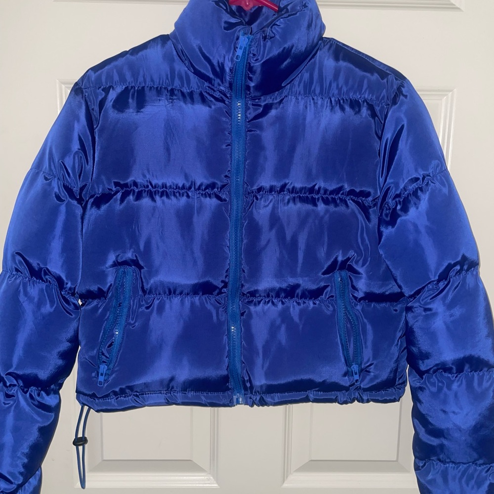 Blue puffer coat
